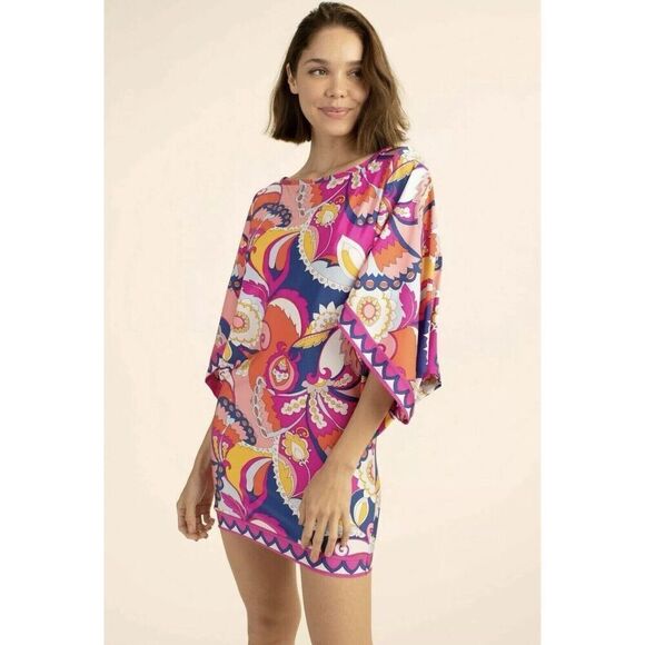 NWT $152 Trina Turk Sevilla Floral Swim Jersey Swimsuit Cover Up Tunic Dress L - Picture 16 of 16